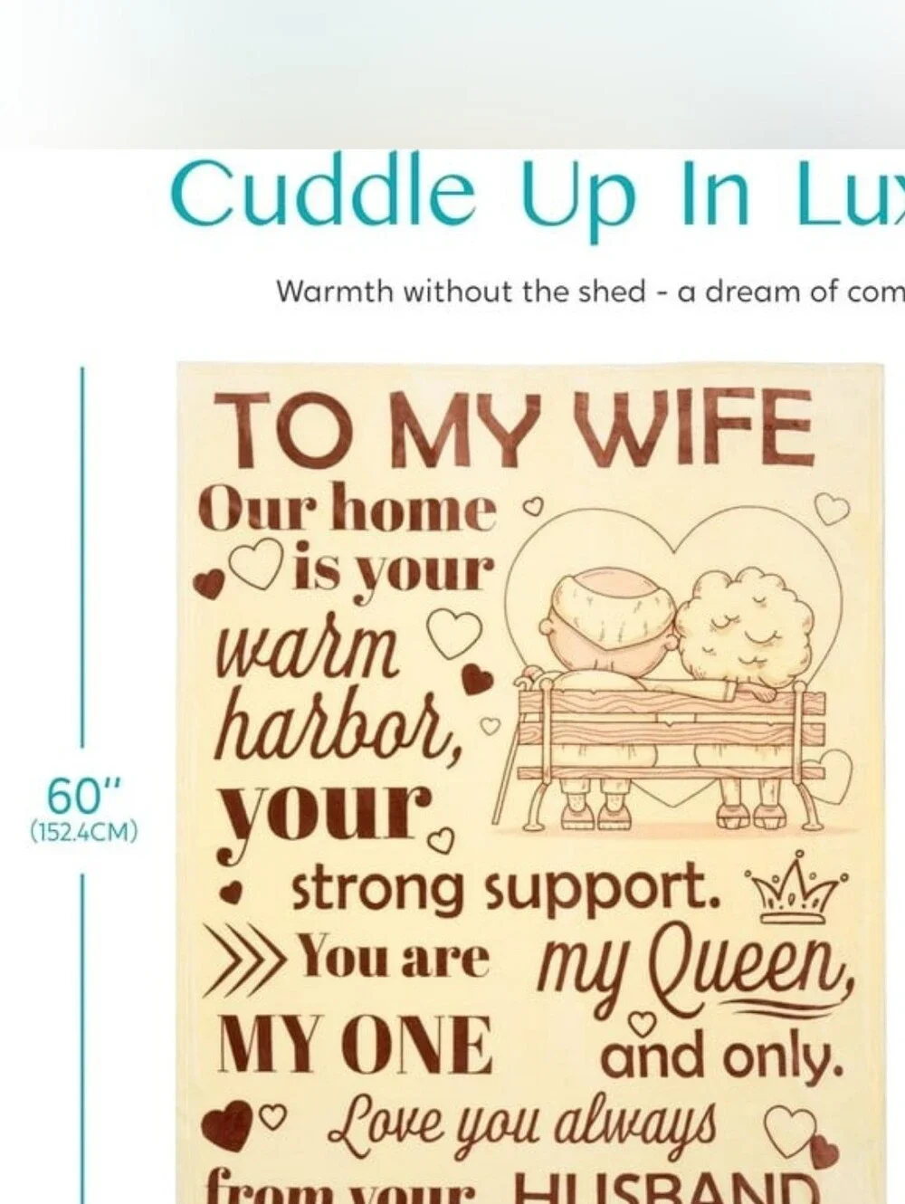To My Wife Cozy Message Throw Blanket - Cream & Brown